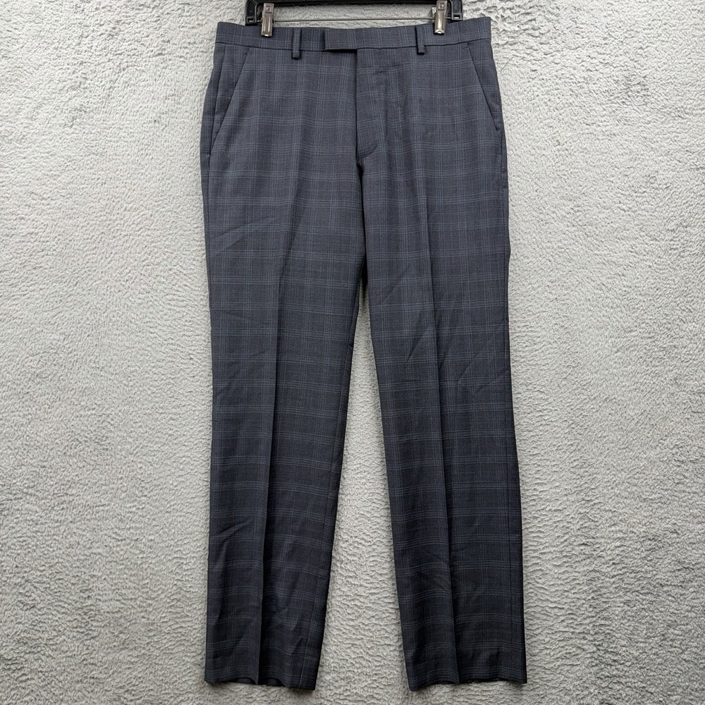 Banana Republic Dress Pants Men's 33x32 Tailored Slim Fit Taupe Plaid Wool